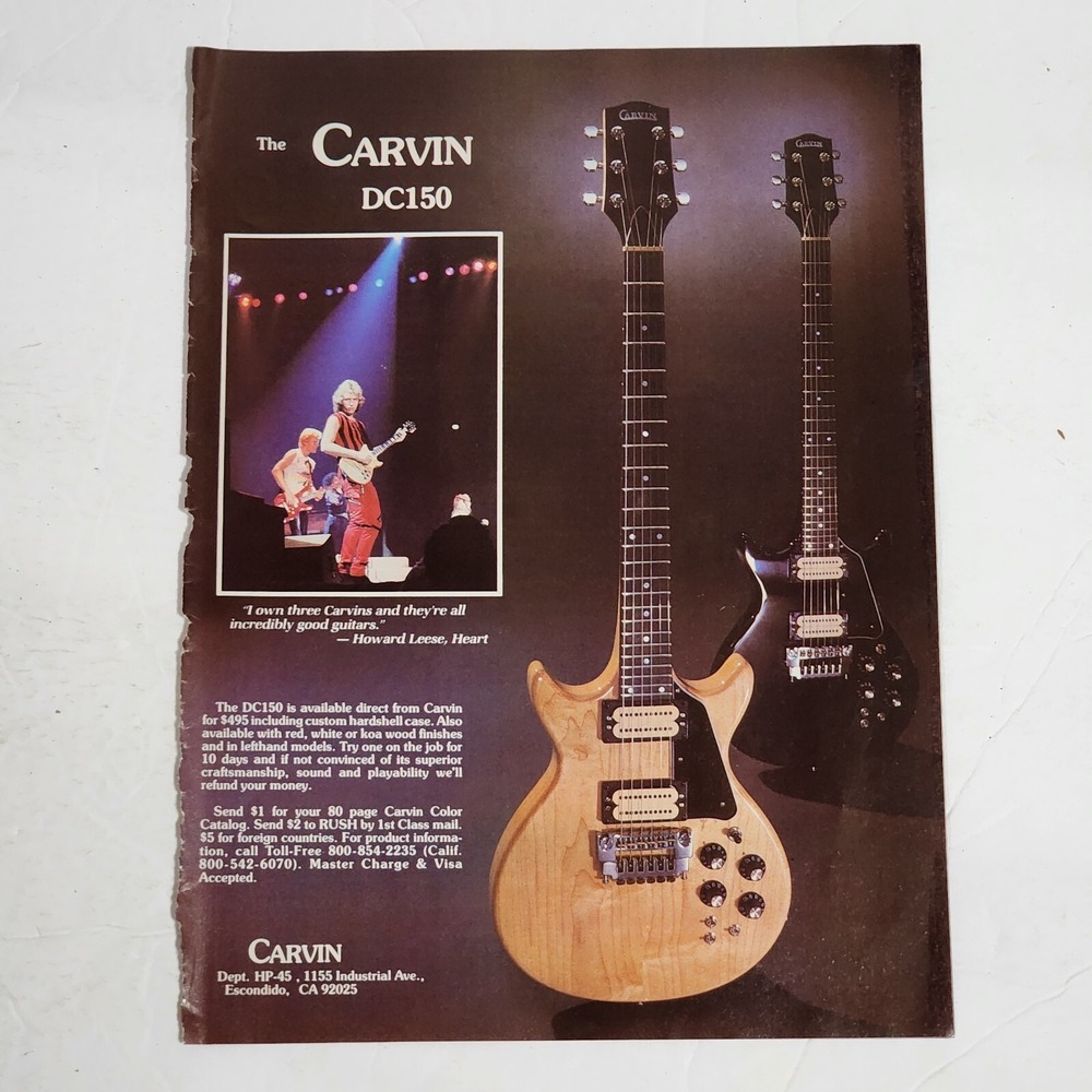 Vintage Print Ad CARVIN DC150 guitar Howard Leese Heart clipping 1988 8x10